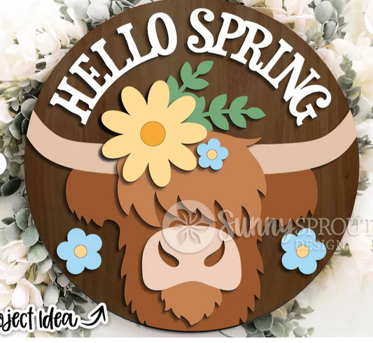 Hello Spring Highland Cow
