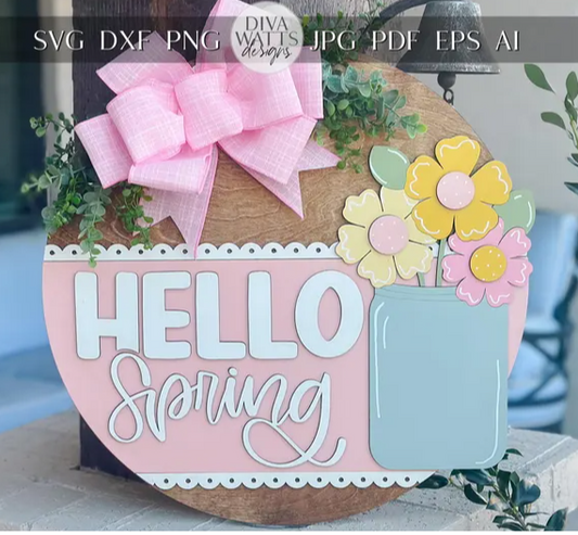 Hello Spring Mason Jar