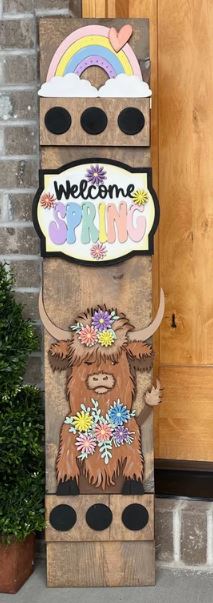 Welcome Spring Highland Cow Porch Leaner