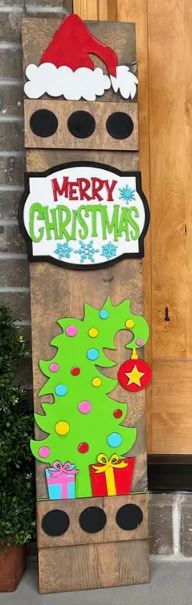 Merry Christmas Tree Santa Hat Porch Leaner
