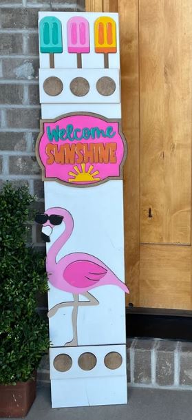 Welcome Sunshine Flamingo Popsicles Porch Leaner