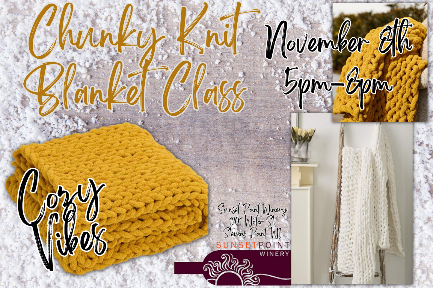 Sip & Knit Chunky Blanket Workshop (12/13/24 5:00pm Sunset Point Winery)