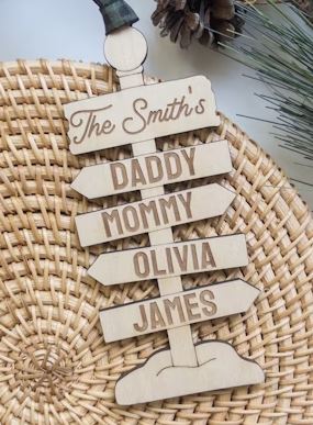 North Pole Sign Ornament (Up to 12 Names)