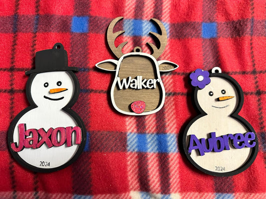 Snowman/Snowgirl/Reindeer Name Ornament (1 Name Per Ornament)